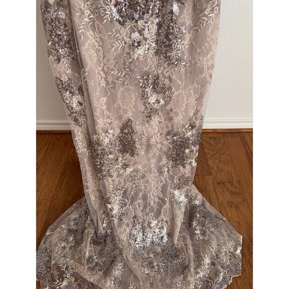 B69 Mac Duggal Floral Embellished Sequins Long Gown Womens 12 Wedding Modest - Picture 7 of 10